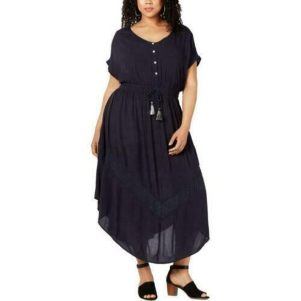 Style & Co. Plus Size Navy Eyelet Tie Waist Dress